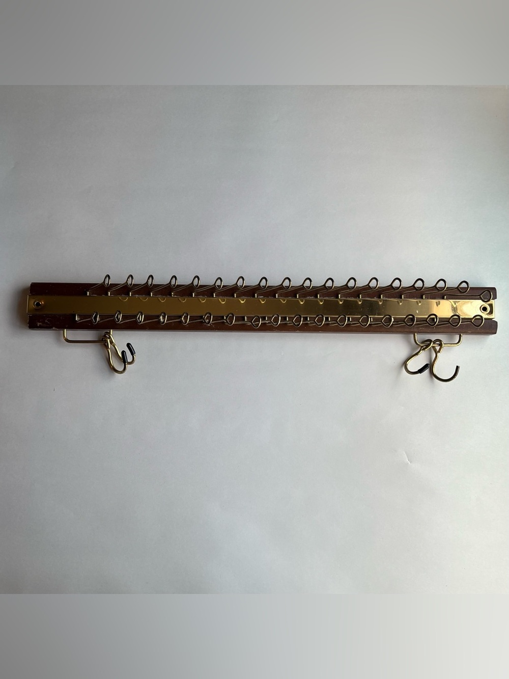 Vintage Wood & Brass Neck Tie Holder Wall Mount 18.75"